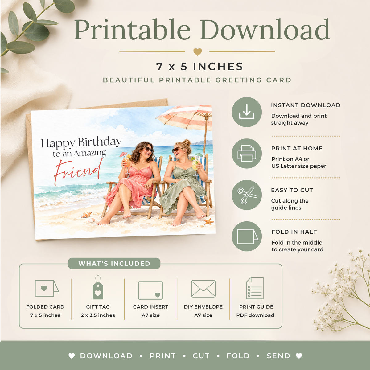 Printable Beach Birthday Card for a Friend