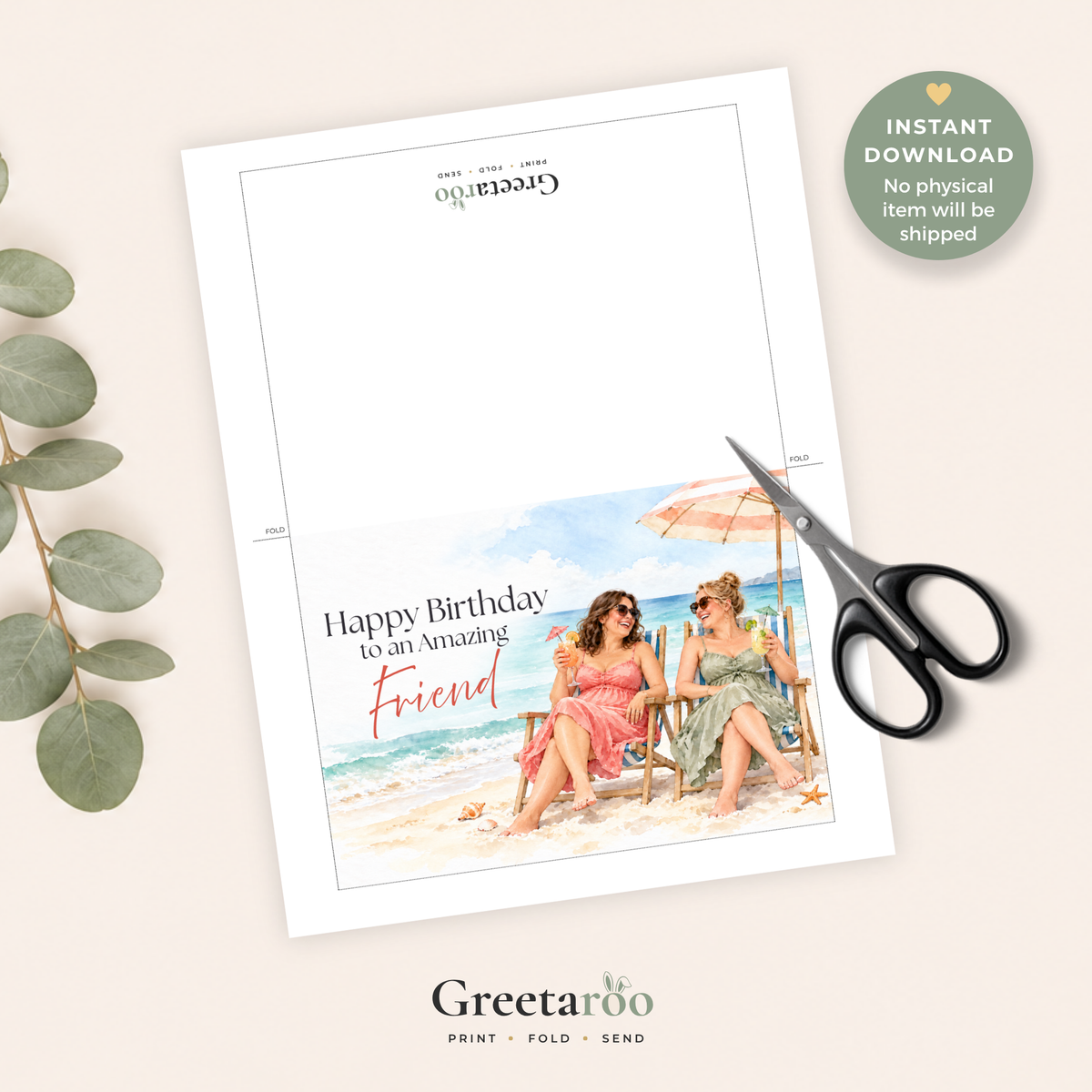 Printable Beach Birthday Card for a Friend