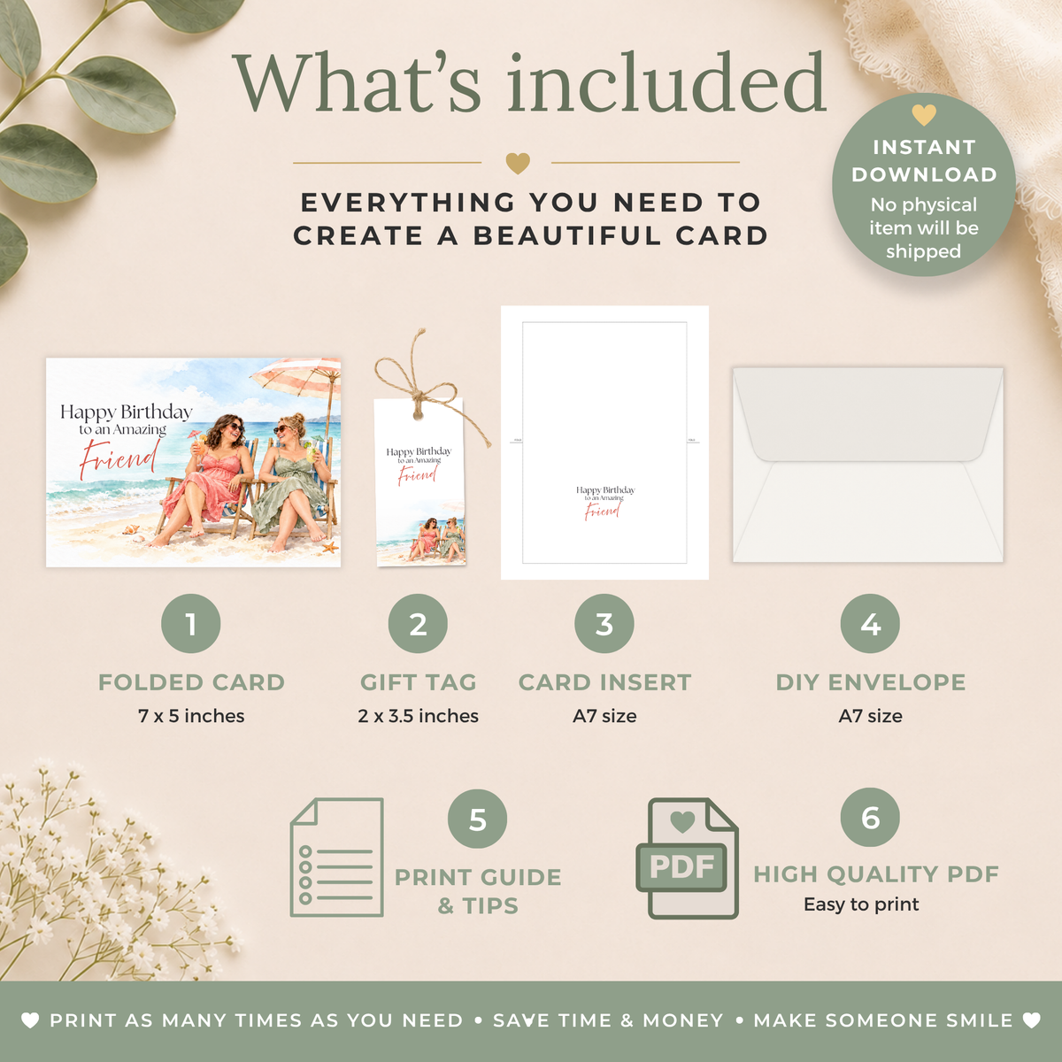 Printable Beach Birthday Card for a Friend