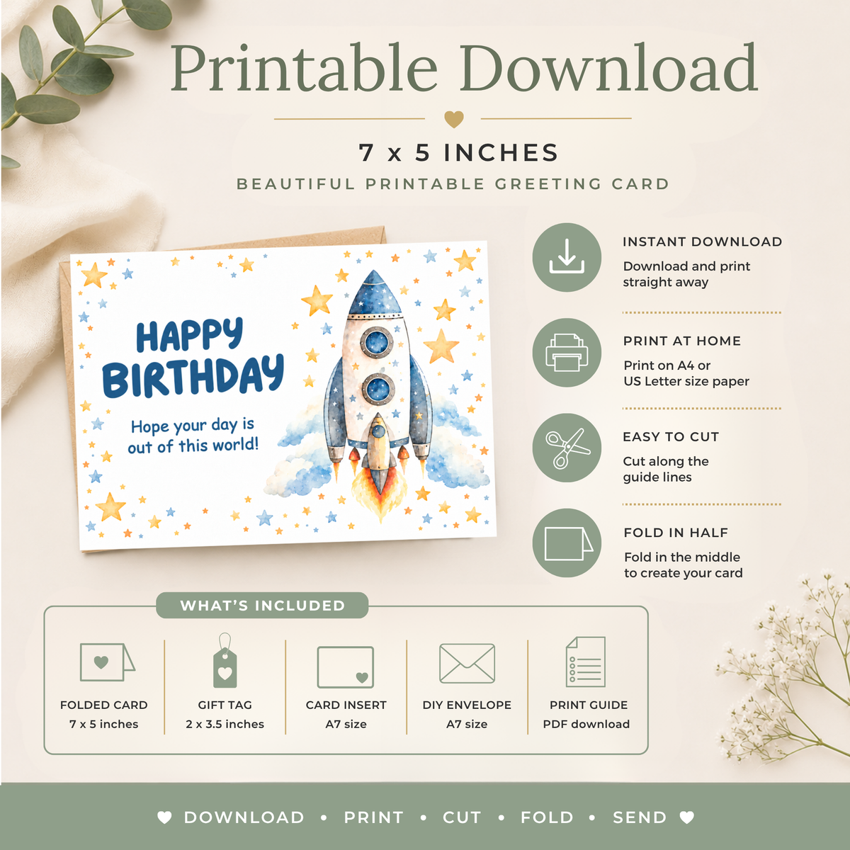 Printable Space Birthday Card