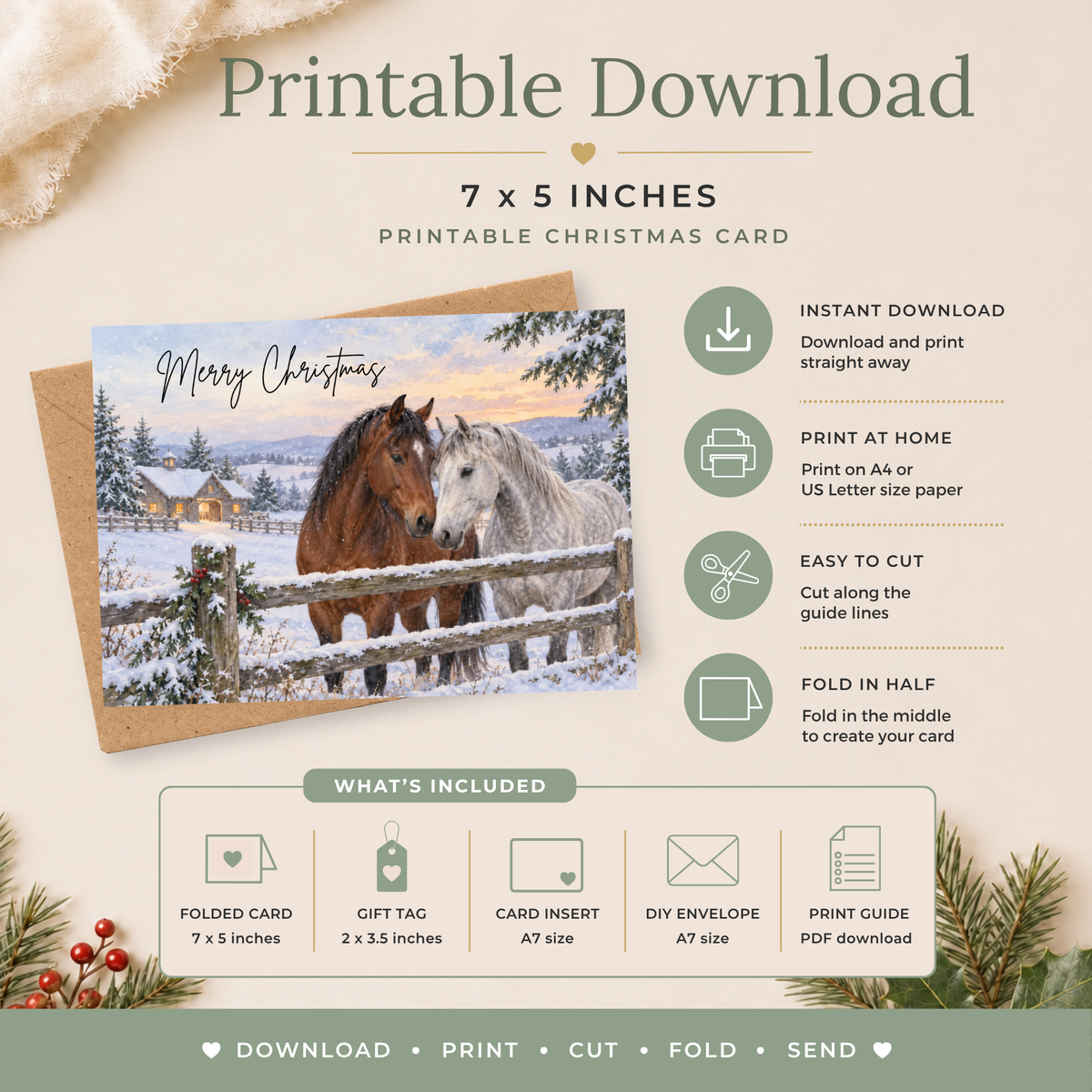 Printable Horse Christmas Card