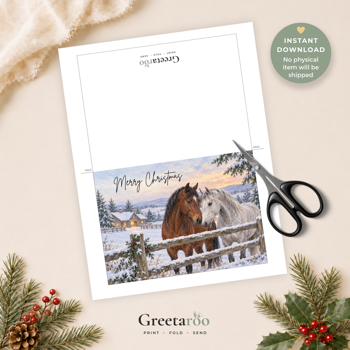 Printable Horse Christmas Card