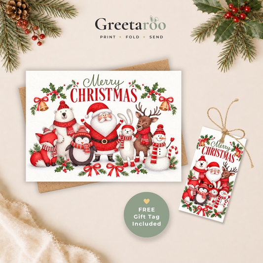 Santa & Friends Printable Christmas Card