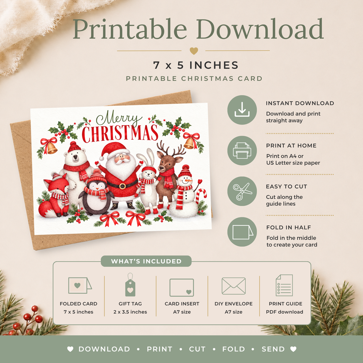 Santa & Friends Printable Christmas Card