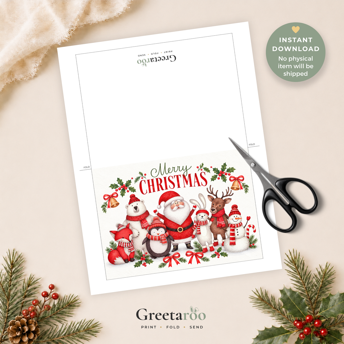 Santa & Friends Printable Christmas Card