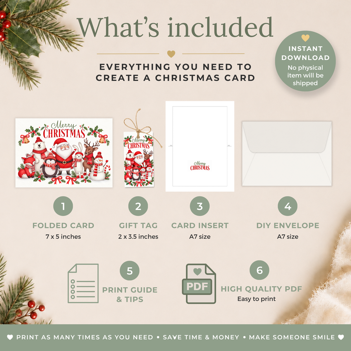 Santa & Friends Printable Christmas Card
