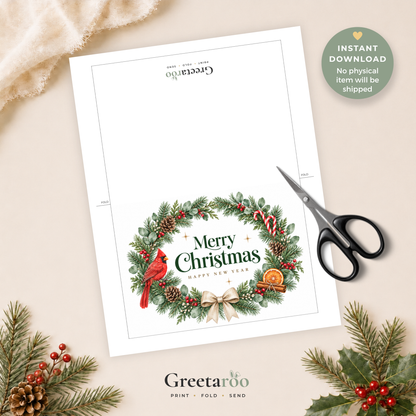 Festive Wreath Printable Christmas Card
