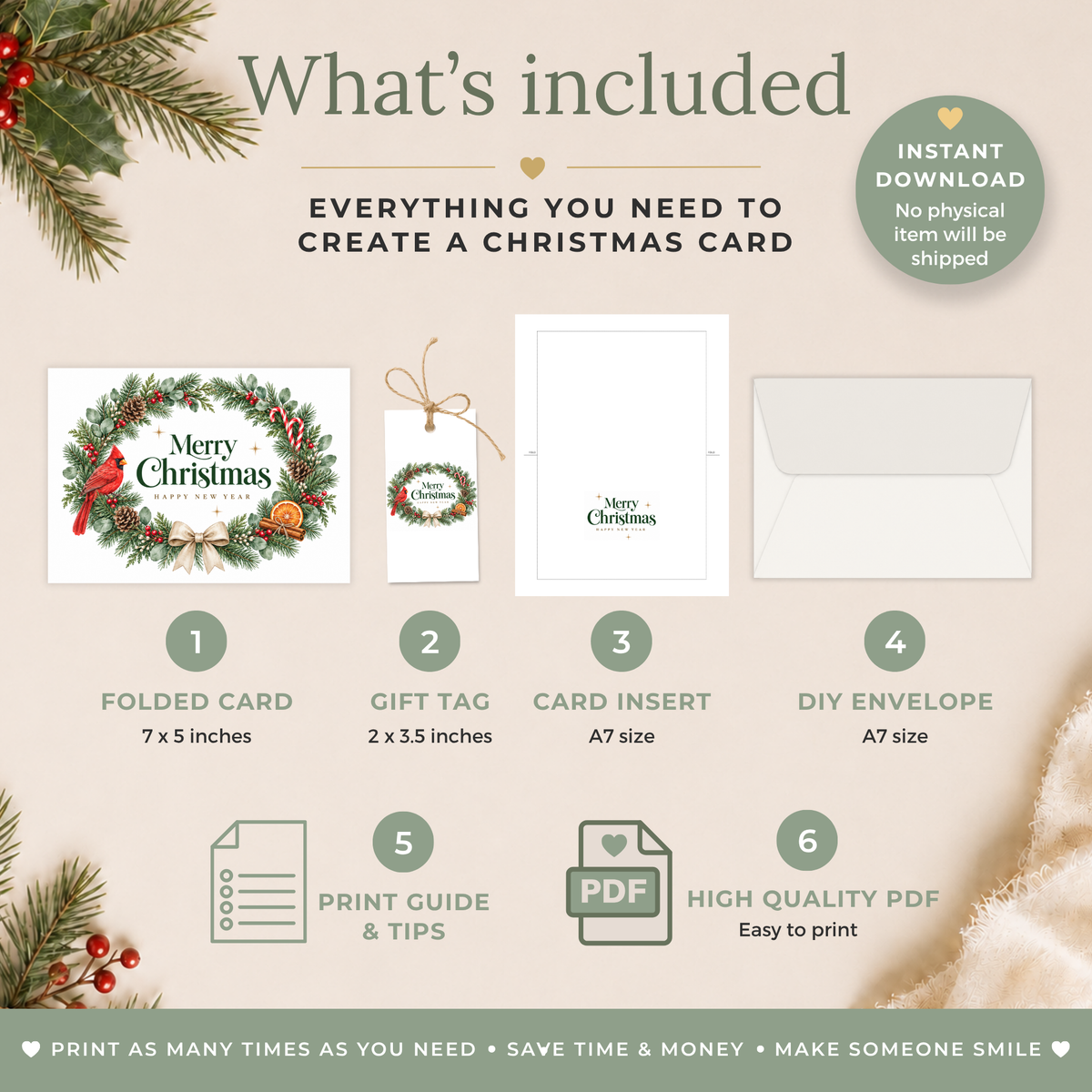 Festive Wreath Printable Christmas Card