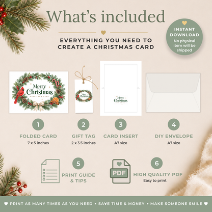 Festive Wreath Printable Christmas Card