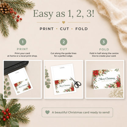 Printable Poinsettia Christmas Card