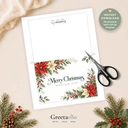 Printable Poinsettia Christmas Card