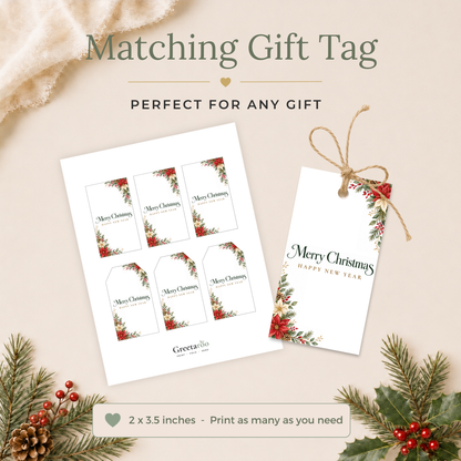 Printable Poinsettia Christmas Card