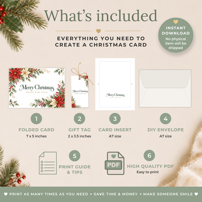 Printable Poinsettia Christmas Card