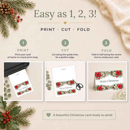 Red Poinsettias Printable Christmas Card