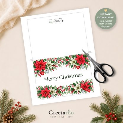 Red Poinsettias Printable Christmas Card