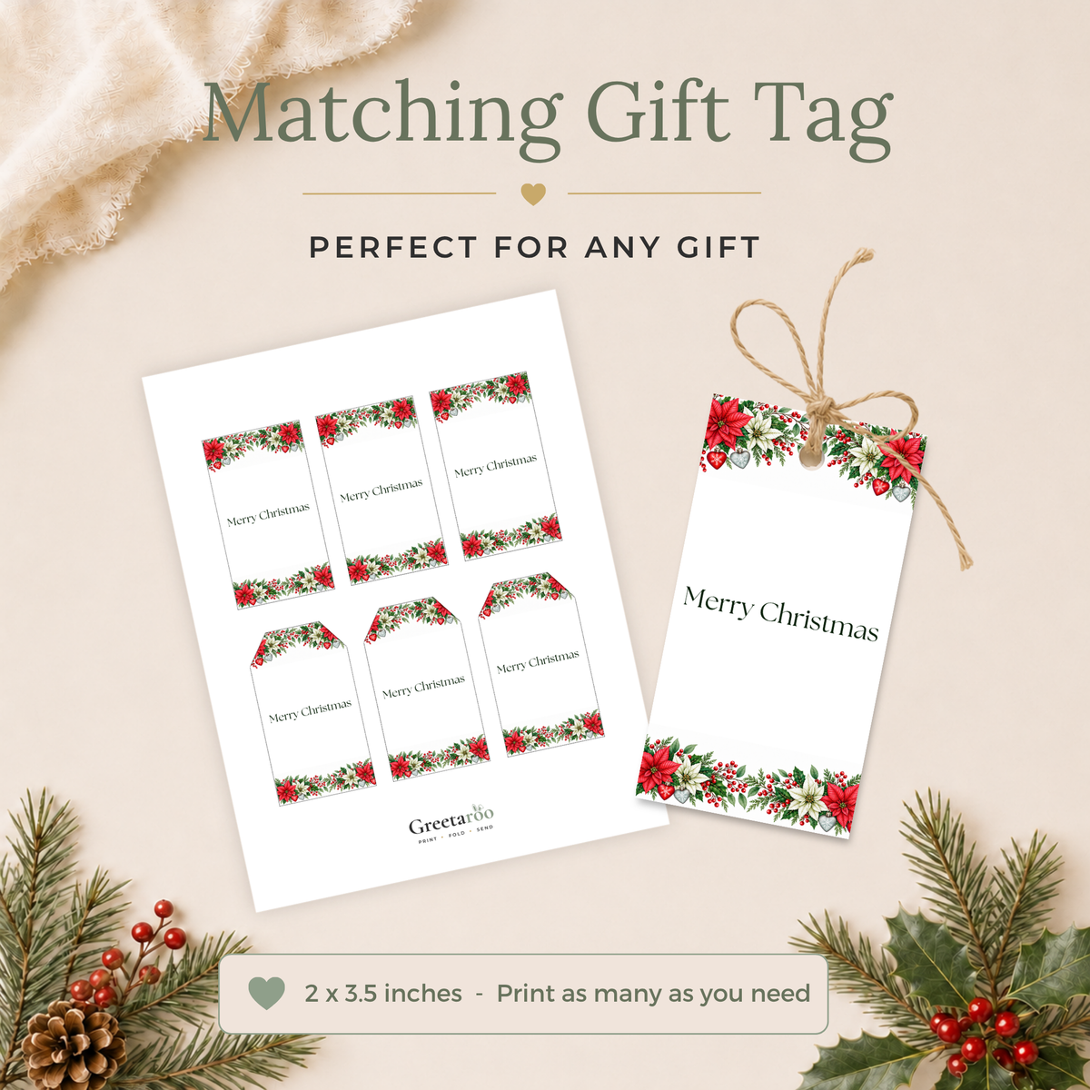 Red Poinsettias Printable Christmas Card
