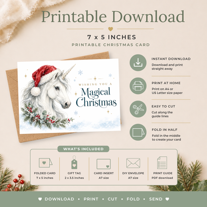 Unicorn Printable Christmas Card