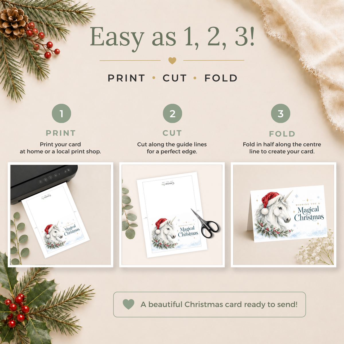 Unicorn Printable Christmas Card