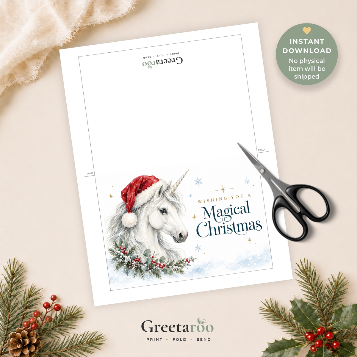 Unicorn Printable Christmas Card