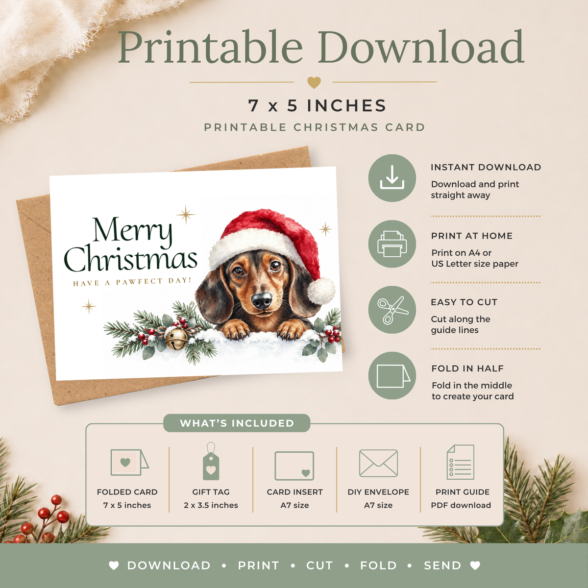 Printable Dachshund Christmas Card