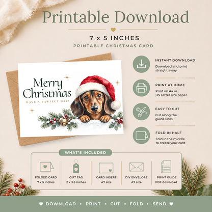 Printable Dachshund Christmas Card