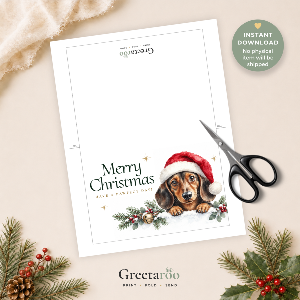 Printable Dachshund Christmas Card