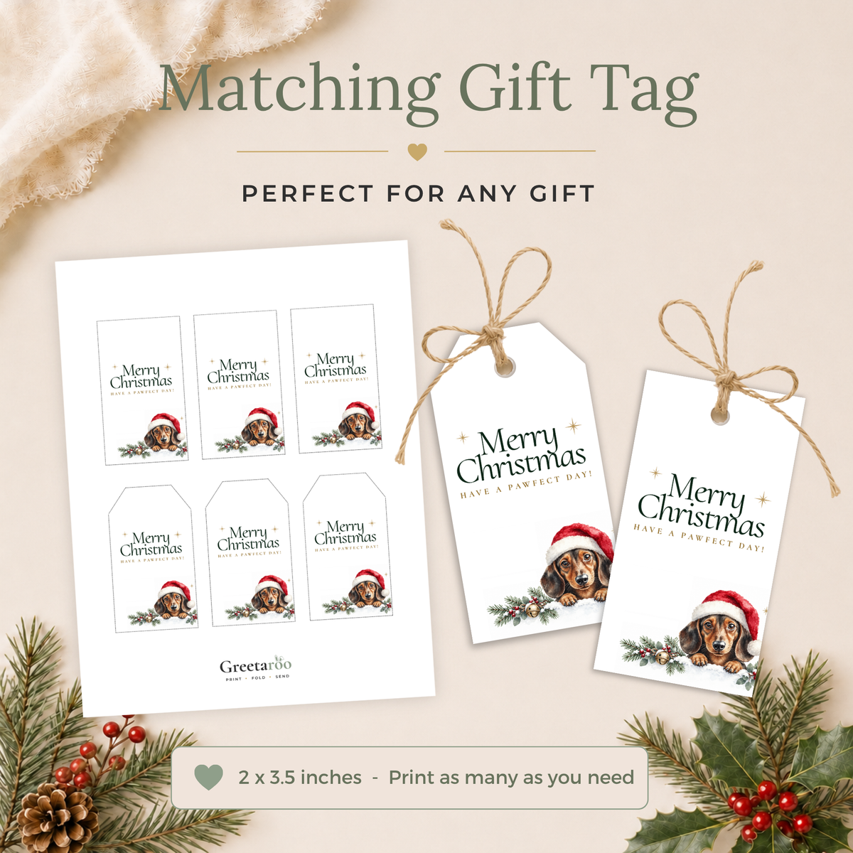 Printable Dachshund Christmas Card