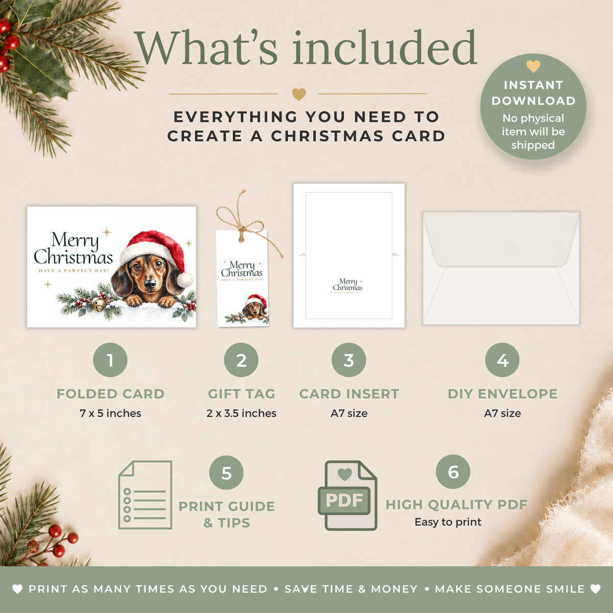 Printable Dachshund Christmas Card