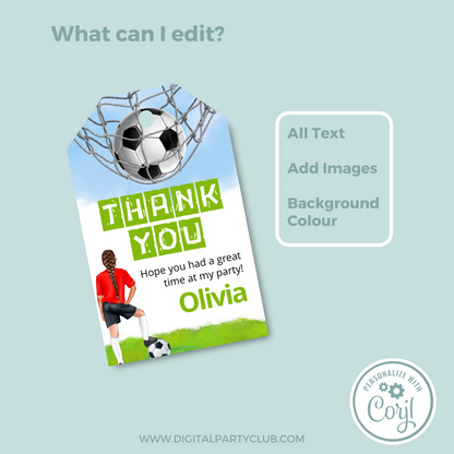 Editable Birthday Thank You Tag - Football Girl Red