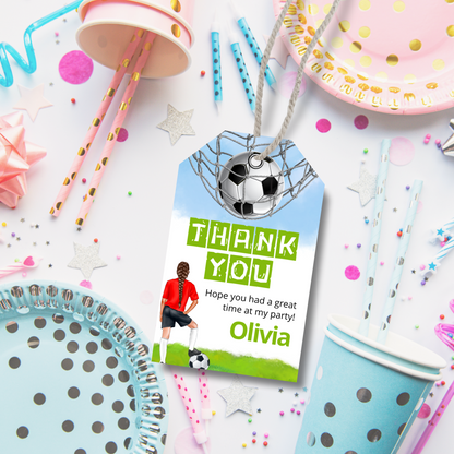 Editable Birthday Thank You Tag - Football Girl Red