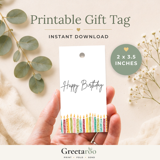 Printable Birthday Gift Tag with Colourful Candles
