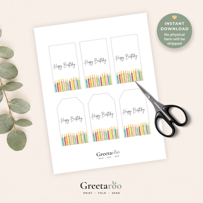 Printable Birthday Gift Tag with Colourful Candles