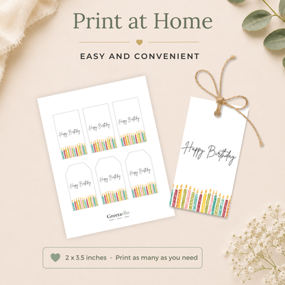 Printable Birthday Gift Tag with Colourful Candles