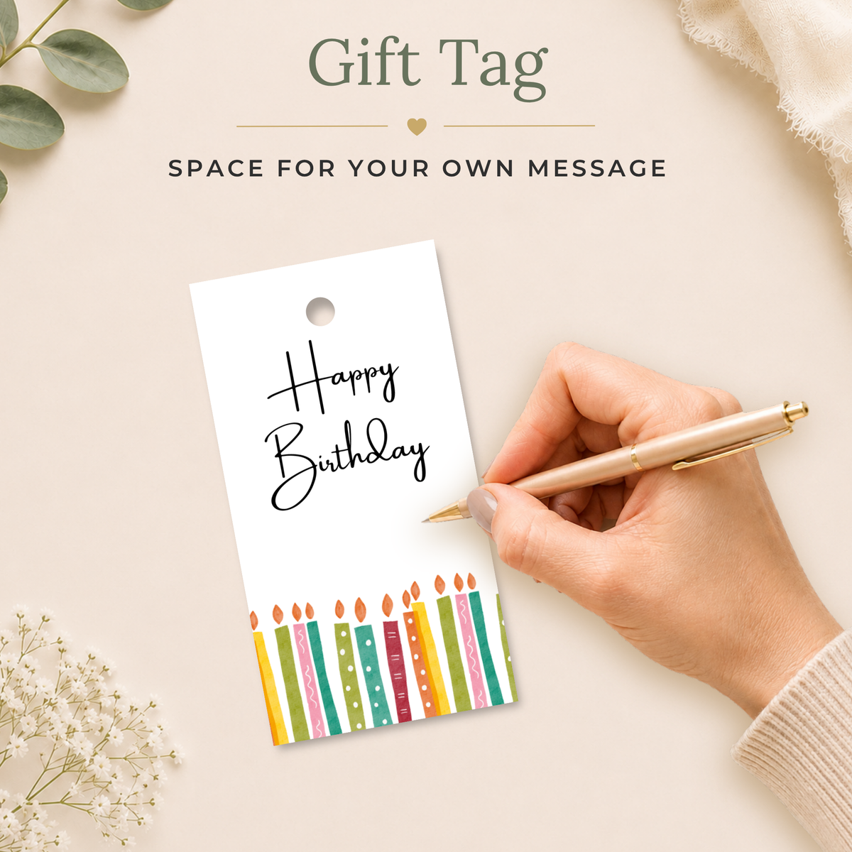 Printable Birthday Gift Tag with Colourful Candles