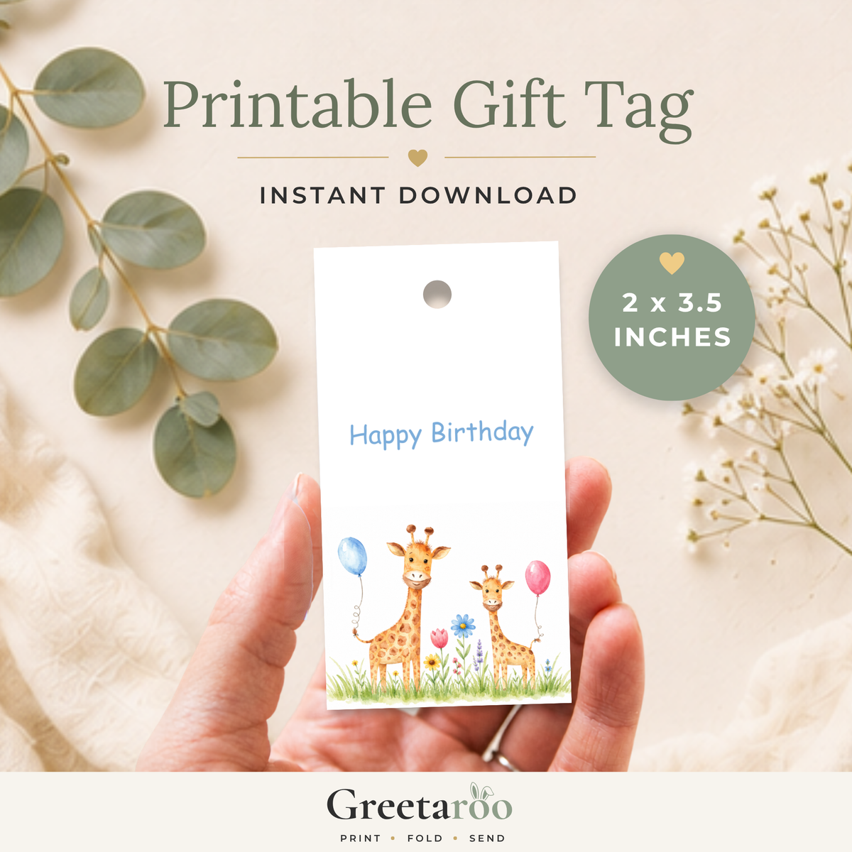 Printable Birthday Gift Tag with Cute Giraffe