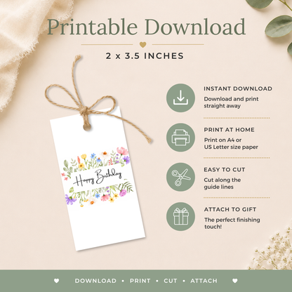 Printable Birthday Gift Tag with Flowers
