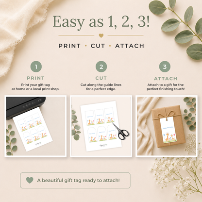 Printable Birthday Gift Tag with Cute Giraffe