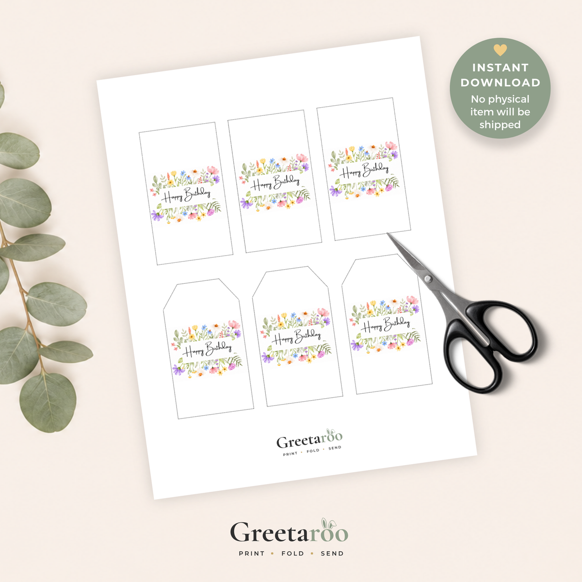 Printable Birthday Gift Tag with Flowers