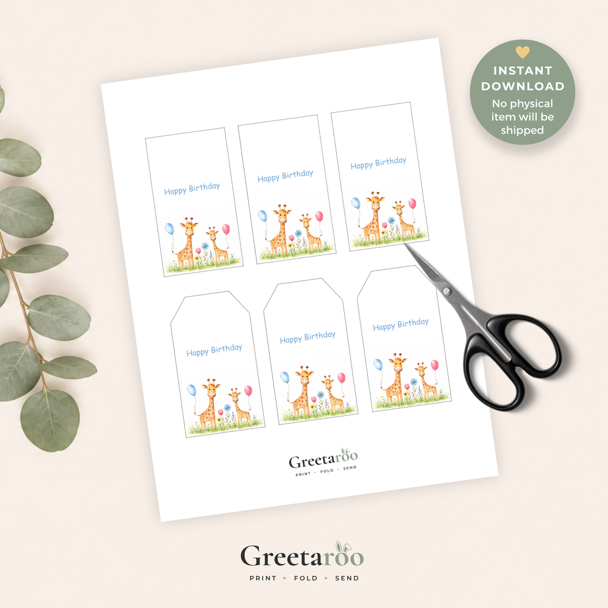 Printable Birthday Gift Tag with Cute Giraffe