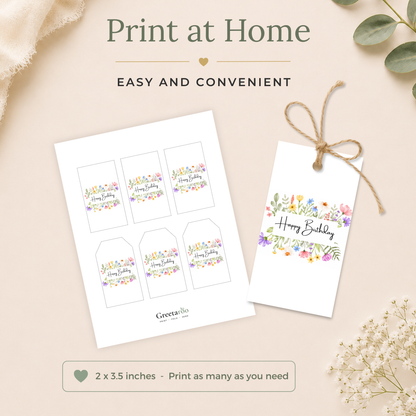 Printable Birthday Gift Tag with Flowers