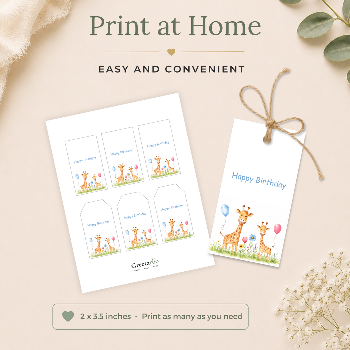 Printable Birthday Gift Tag with Cute Giraffe
