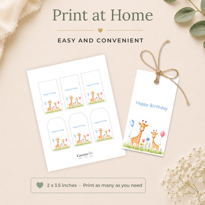Printable Birthday Gift Tag with Cute Giraffe