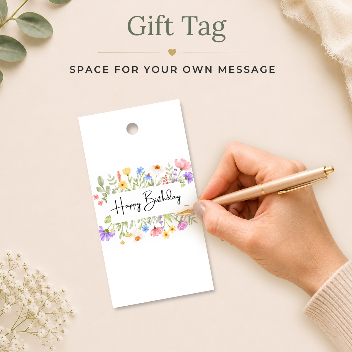 Printable Birthday Gift Tag with Flowers