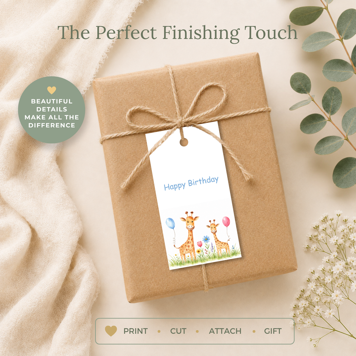 Printable Birthday Gift Tag with Cute Giraffe