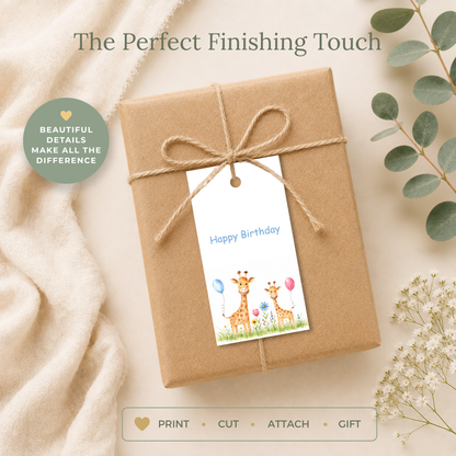Printable Birthday Gift Tag with Cute Giraffe