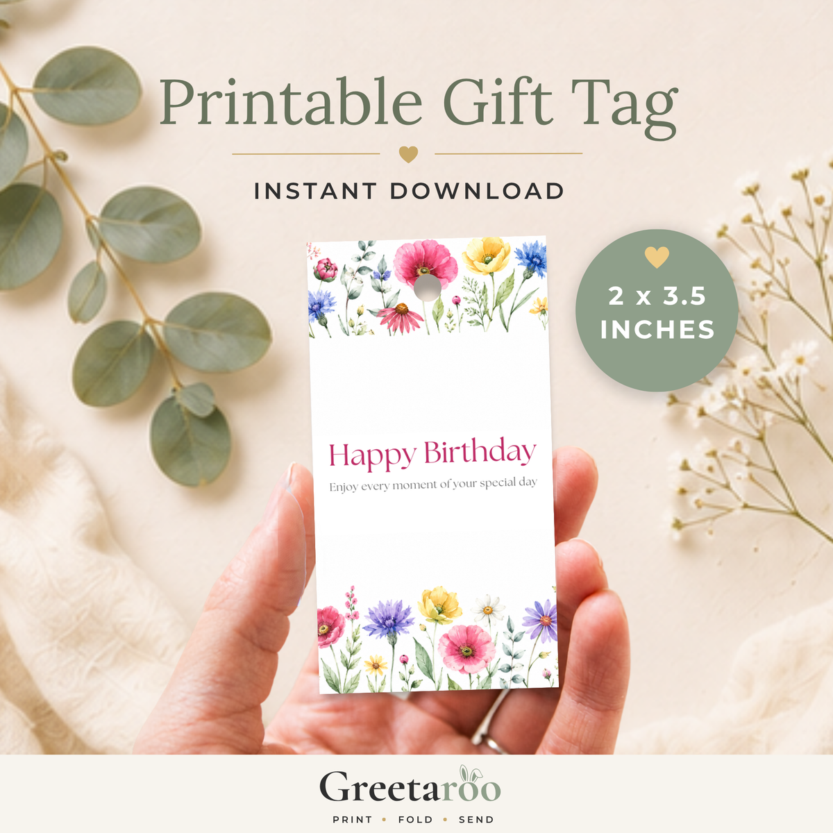 Printable Birthday Gift Tag with Flowers