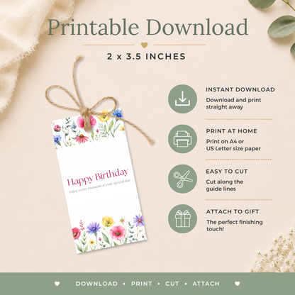 Printable Birthday Gift Tag with Flowers