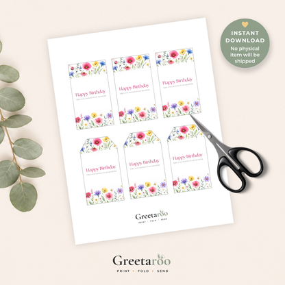 Printable Birthday Gift Tag with Flowers