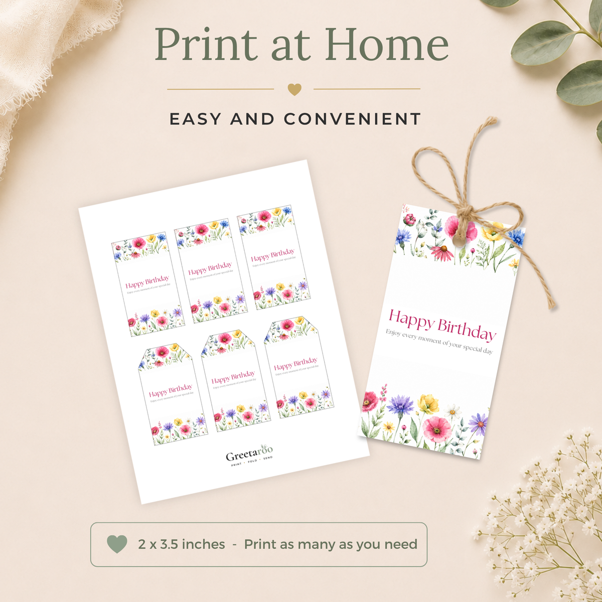 Printable Birthday Gift Tag with Flowers