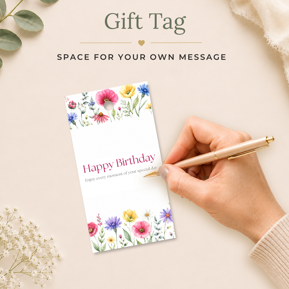 Printable Birthday Gift Tag with Flowers